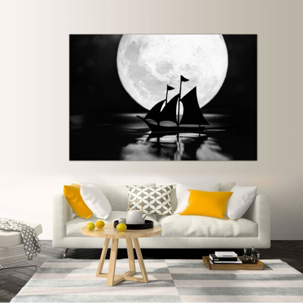 Sailing Ship Full Black & White Canvas Minimalist Wall Art Decor